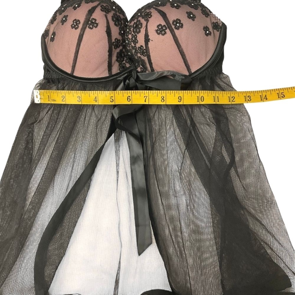 Victoria's Secret Underwire Bra Babydoll Chemise Tie Front Sheer Black 34D‎ - Picture 11 of 17